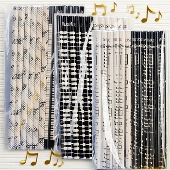 Matite HB rotonde da 12 pezzi con nota musicale, design per pianoforte in bianco e nero, perfette per disegnare e scrivere quotidiani