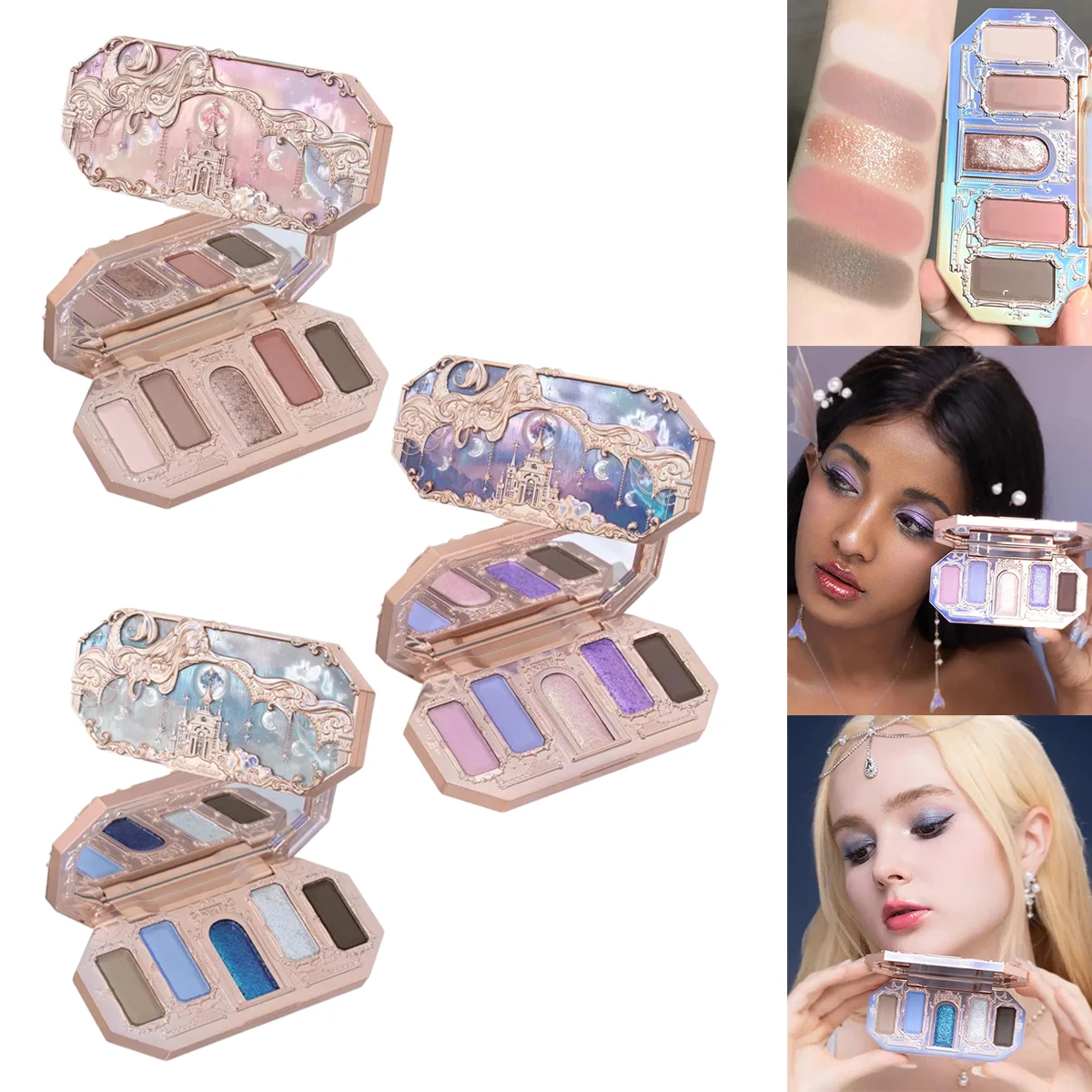 Eye Shadow Flower Knows Moonlight Mermaid Eyeshadow Palette Matte Glow Shimmer Waterproof 5 Color Highly Pigmented Vegan