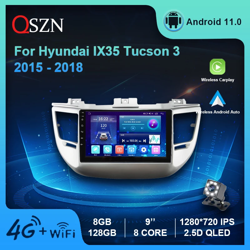 4G Dsp Android 11 Autoradio Stereo Per Hyundai Tucson/Ix35 3 2015-2018 Video Gps Ips Lettore Multimediale Con Carplay Auto 8 + 128G