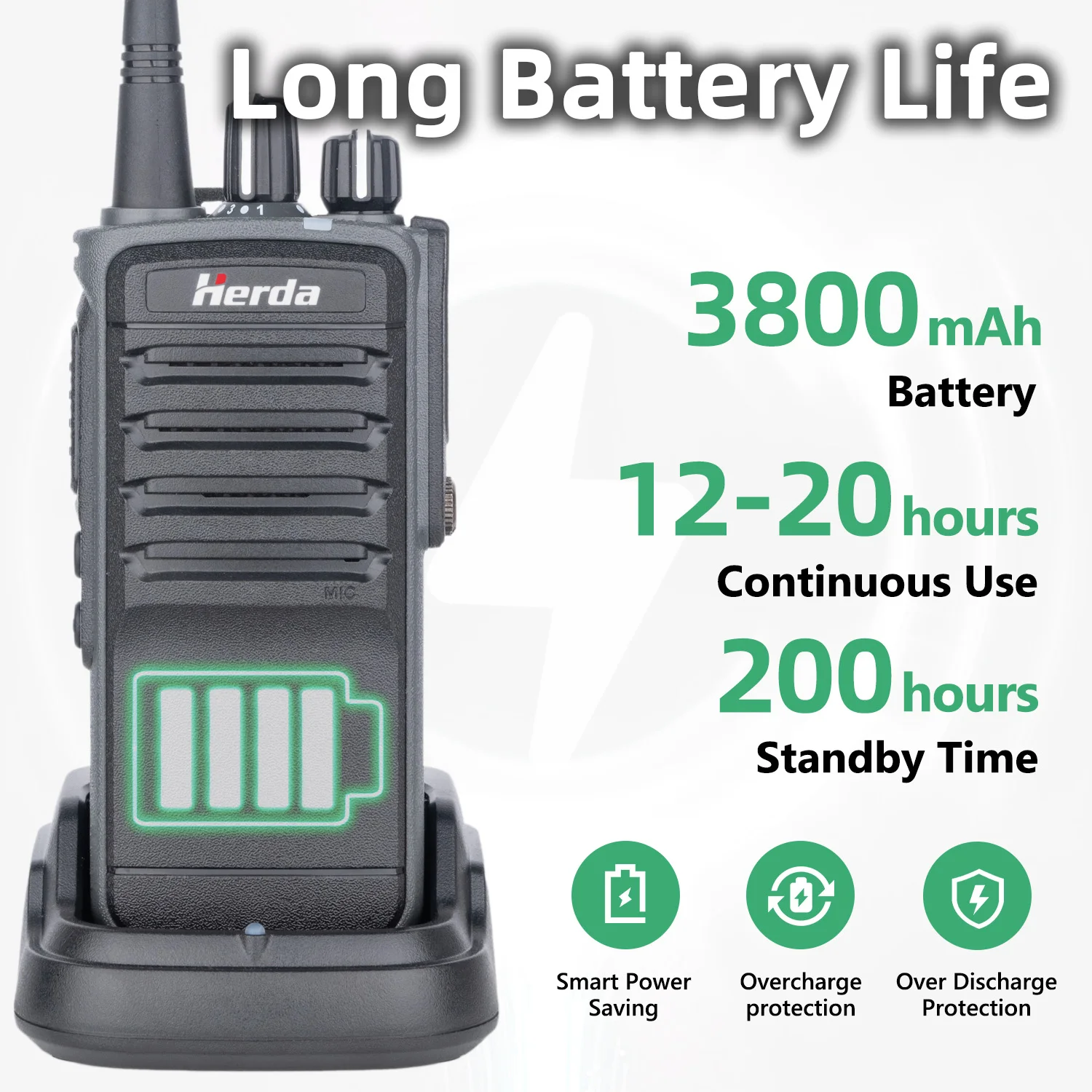 Herda H368D Long Range Walkie Talkie 5W Powerful UHF 400-470MHz Ham 16 Channel Two Way Radio Handheld Transceiver