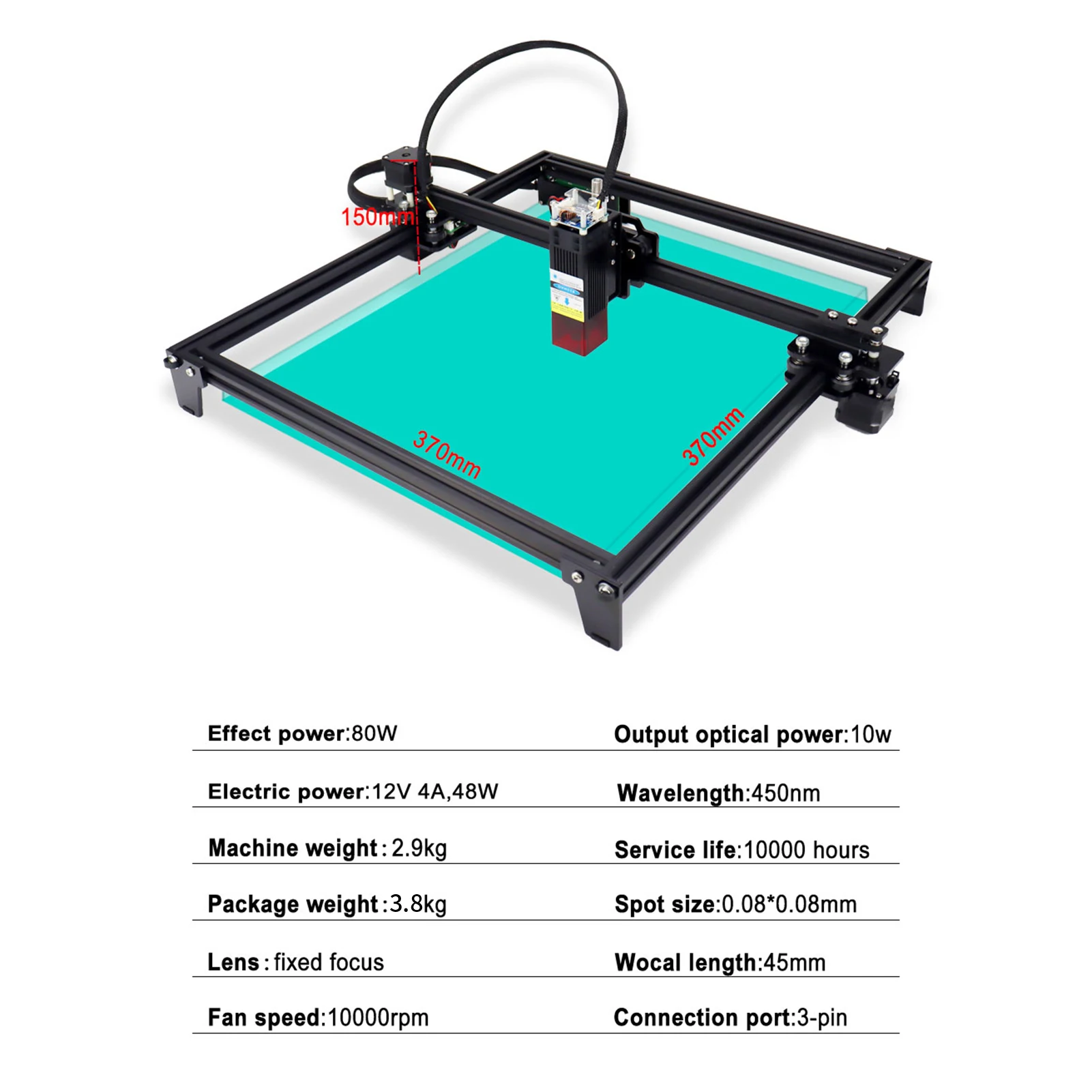 3d printers for sale 80W Laser Engraver 37x37cm Size Ultra-thin 0.08mm Fixed-focus Desktop DIY Full-Metal Engraving Cutting Machine Eye Protection best 3d printer