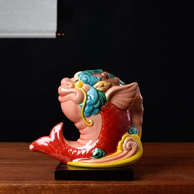 

China-Chic Ceramic Fish Dragon Living Room Porch Home TV Cabinet Table Top Decoration Palace Museum Style Craft Decoration Gift