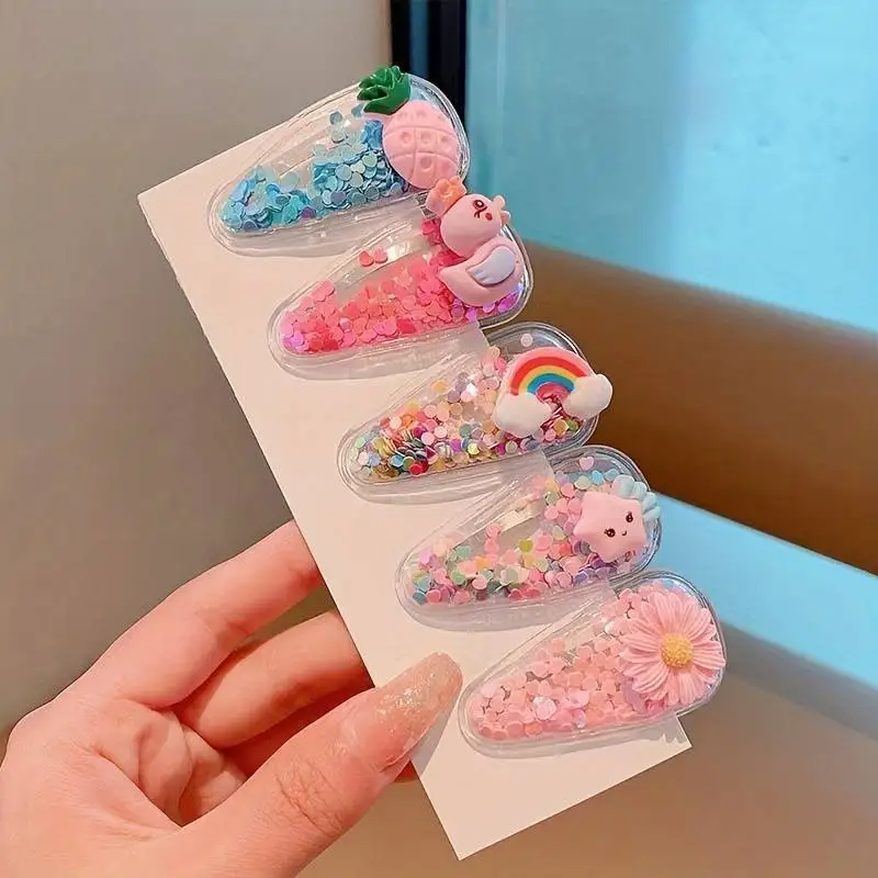 Children&rsquo;s Fruit Cartoon Hair Clips Girls Cute Glitter Decorative Accessories Sand Flow BB Headwear Bangs hair accessories