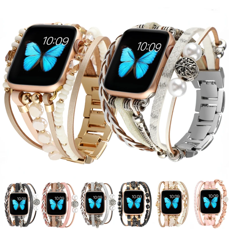 

Metal leather strap For Apple watch 8 7 45mm 41mm Ultra 49mm Women's bracelet wristband For iwatch 6 5 4 3 2 SE 44mm 42mm 40mm
