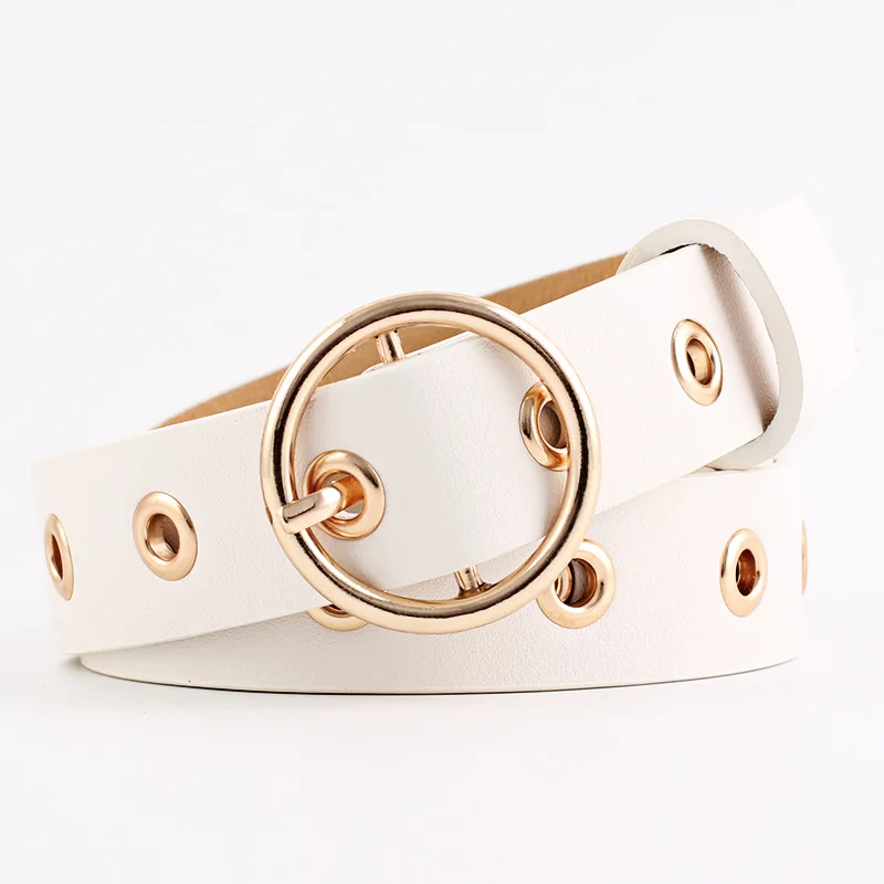 

Women Belt Round Buckle Fashion Leather Belt for Women Black Pink White Blue Red Ladies Accessories Belts Belts for Women