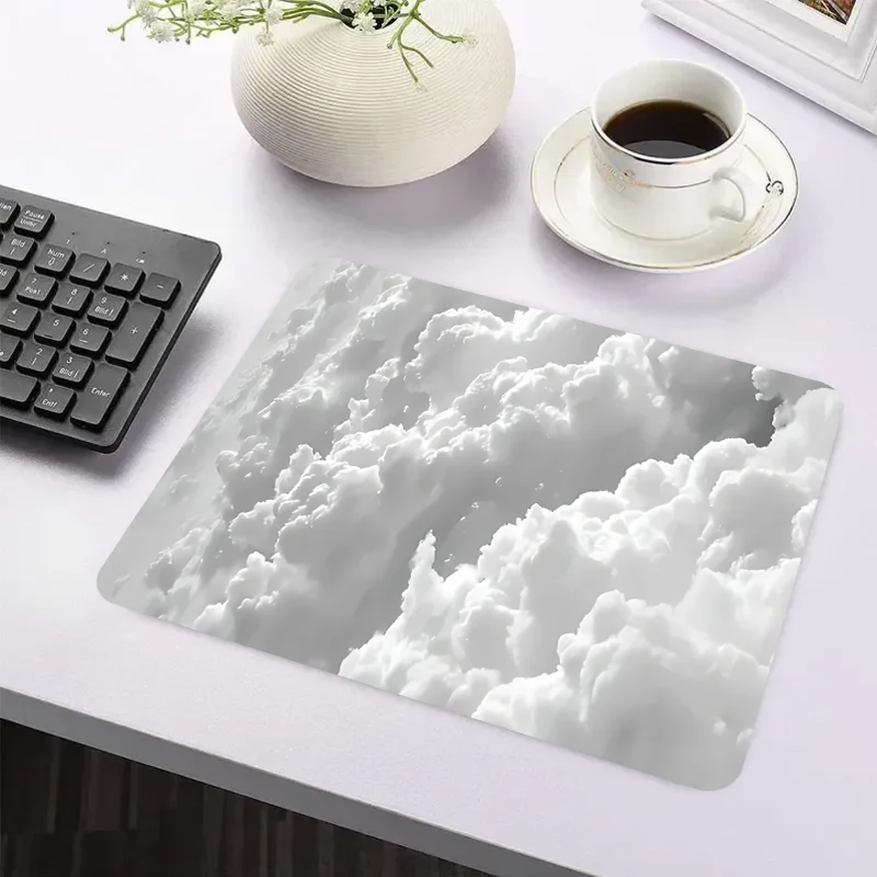 Sunshine White Cloud Gaming mouse pad, 2mm thick sewn Border smooth rubber mouse pad, 31.49 x 11.81 inches, portable desktop pad 4