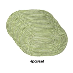 Set of 4 Oval Braided Cotton Table Mats - Non-Slip & Washable Dining Placemats - Oval (Green)