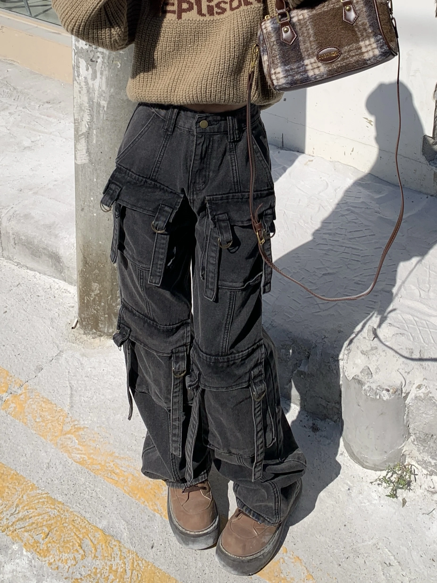 Women Black Gothic Cargo Jeans Baggy Harajuku Oversize Denim