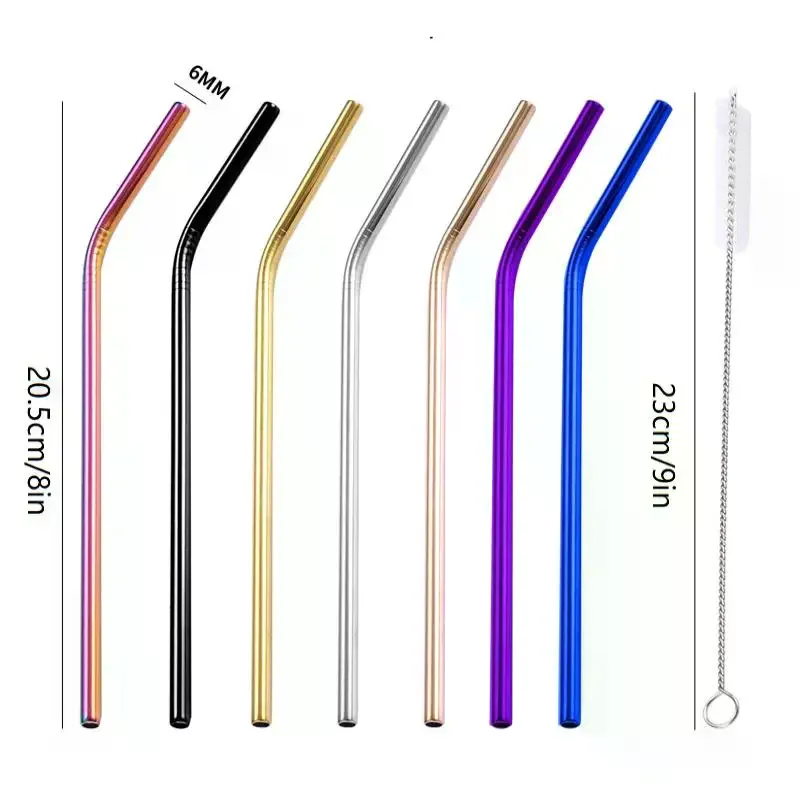 Stainless Steel Reusable Drinking Straws with Cleaning Brush Set - 4 Pack