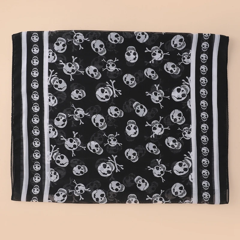 Chiffon Skull Scarf 160*50CM Geometric Printing Pattern Fashion Street Style Holiday Beach Spring Autumn Decorative Shawls New 3