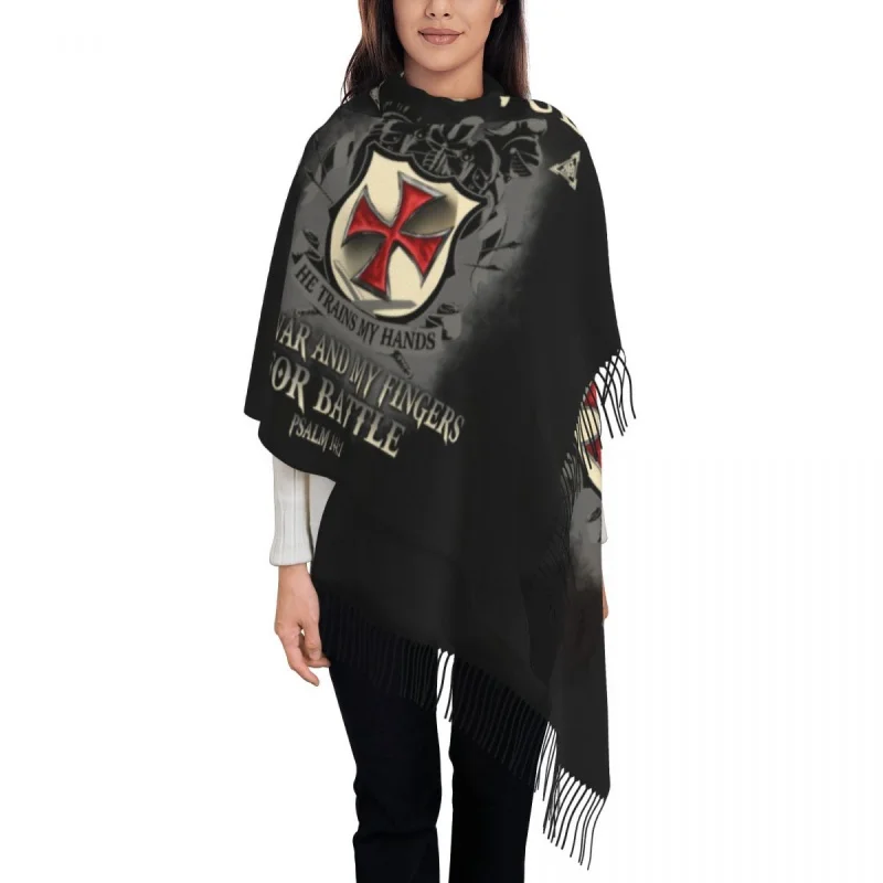 

Personalized Printed Knights Templar Scarf Women Winter Fall Warm Scarves Ordre du Temple Shield Cross Shawls Wraps