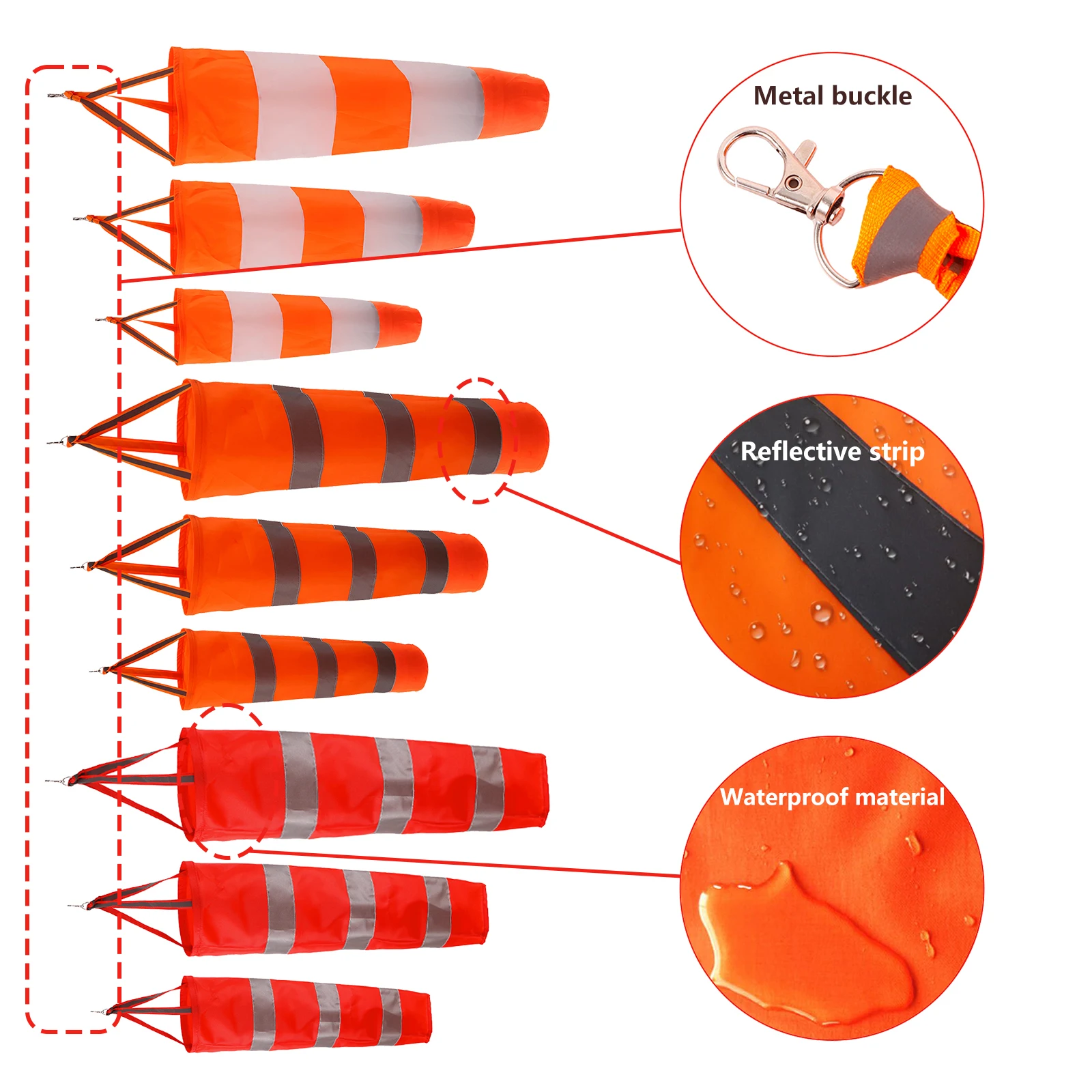 Wind sock 60/80/100cm Windsock Outdoor Wind direction measurement Reflective belt Rip-stop Weather vane for Airport aviation Garden farm