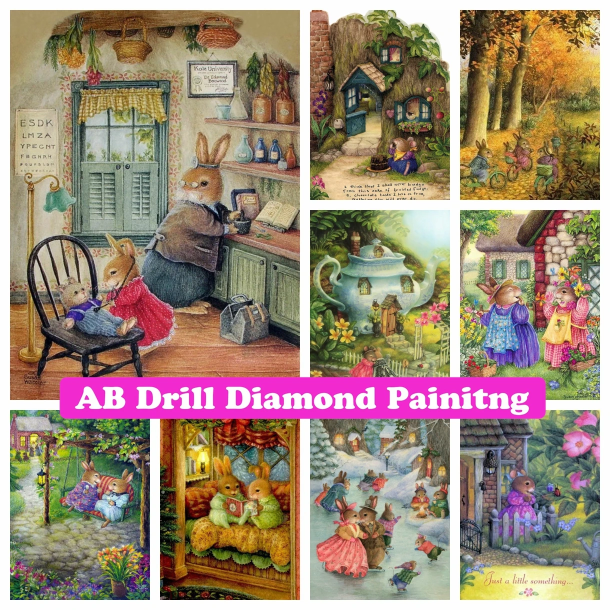 The Happy Life of A Rabbit 5D AB Drill Diamond Painting Embroidery ...