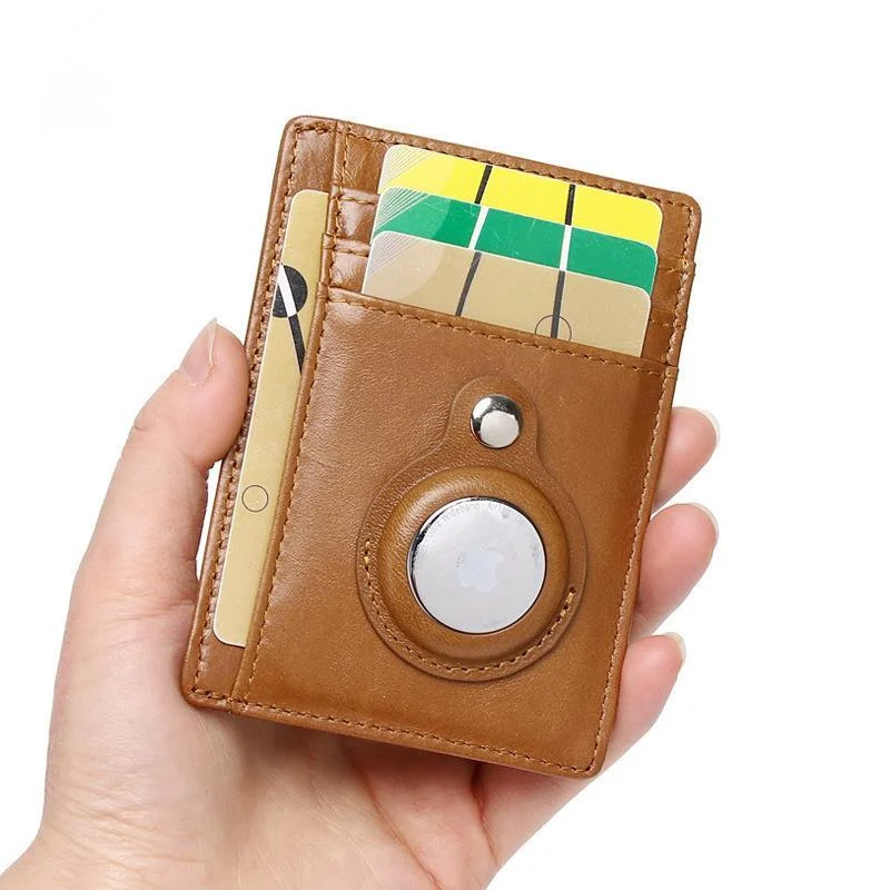 

Man Card Bag Genuine Leather RFID Anti-theft Brush Credit Case Apple Airtag Tracking Positioning Protection Male Retro Cowhide