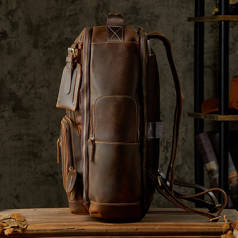 Vintage England Style Top Layer Cowhide Leather Backpack Handmade Genuine Leather Travel Rucksack Men Large Capacity Laptop Bag