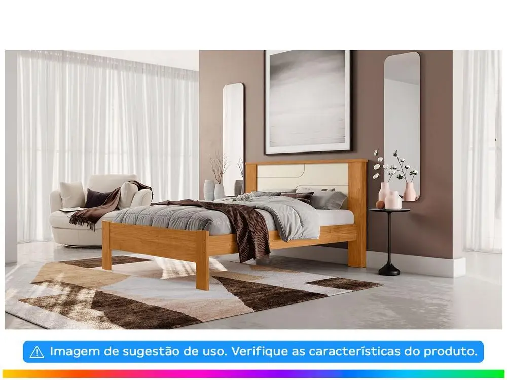 Cama de Casal Conquista Móveis Pérola Cinamomo e Off-White 2
