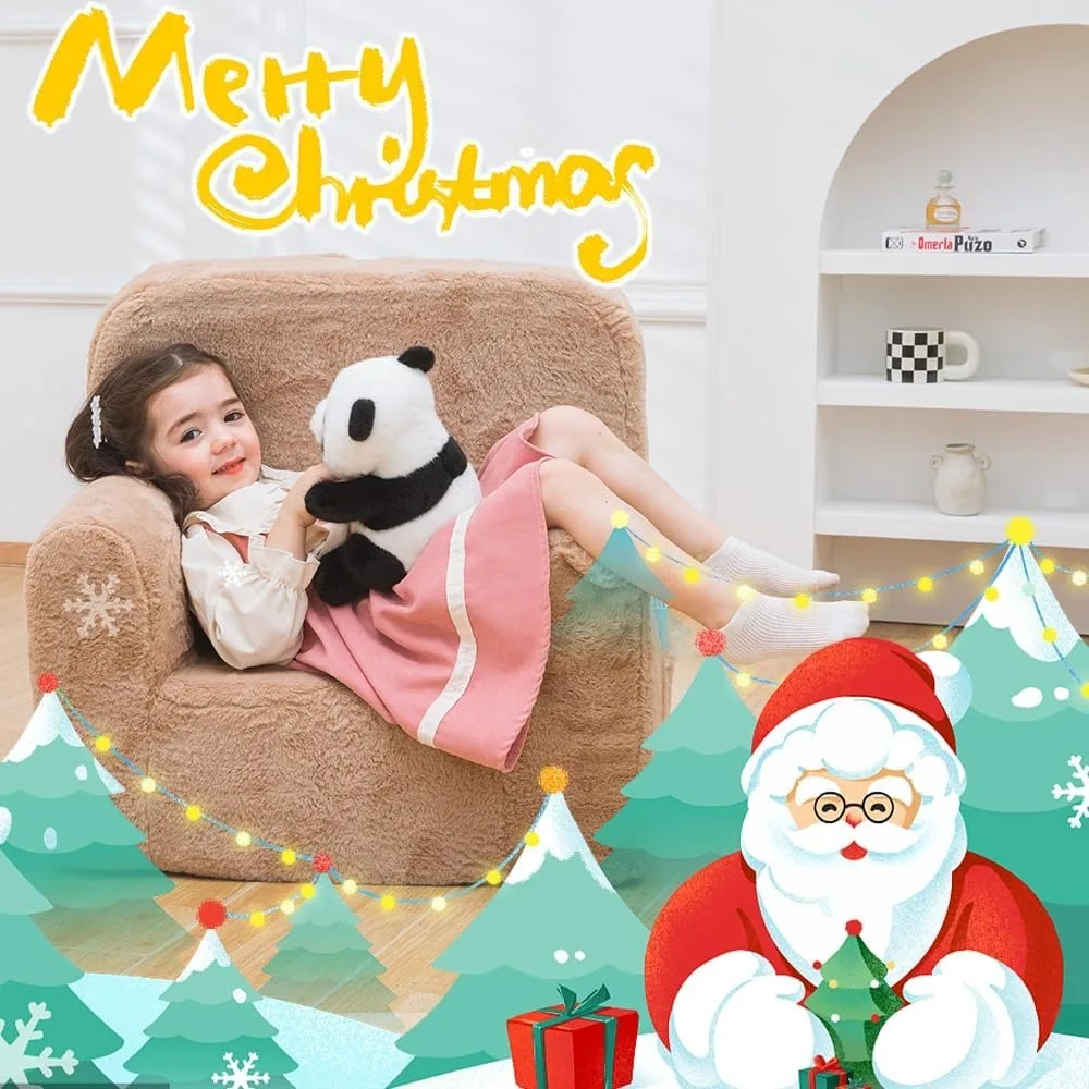 Cuddly Toddler Plush Armchair for Boys and Girls Fuzzy Plush Kids Sofa Couch Reading Chair with Children Friendly Handle 3