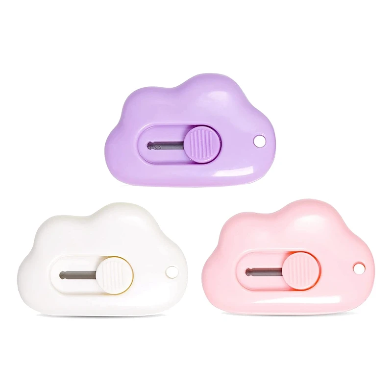 

3 Pcs Mini Retractable Utility Knife Cloud Pocket Box Cutters Plastic Letter Opener Slide Open With Keychain Hole