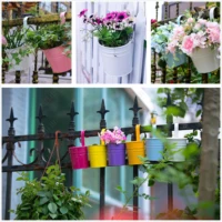 Candy Colors Hanging Planter Stand Balcony Flower Pot Bucket Garden Iron Indoor Outdoor Durable Total Height 18CM Railing Fence 1