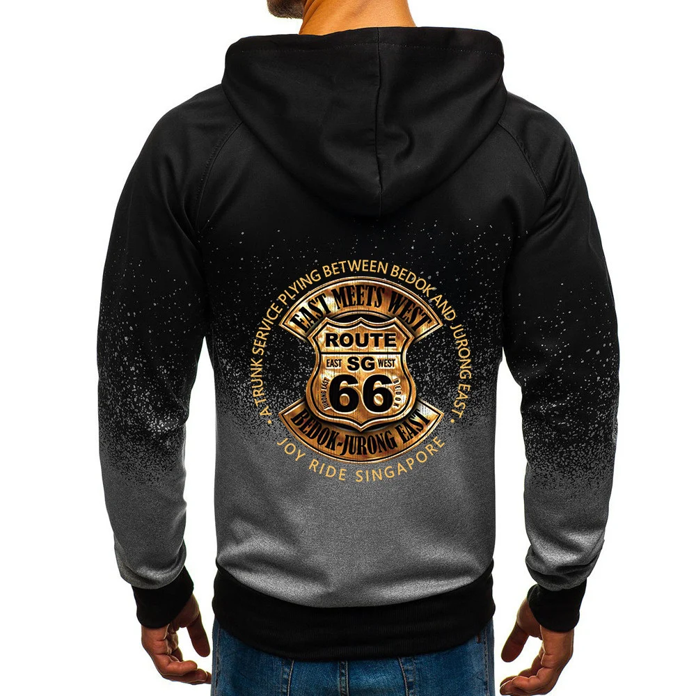 Mens Vintage Route 66 Logo Print Hooded Jacket