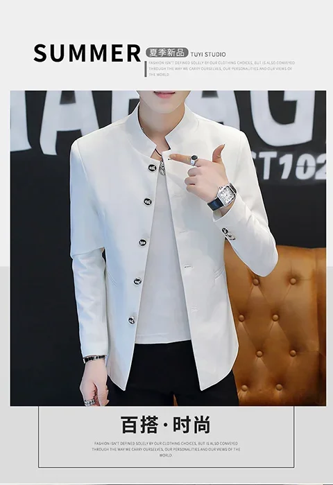 Blazer Fashion Business einfarbig koreanischen Gentleman Stand Kragen Trend lässig Gentleman schlanke Hochzeit Arbeit Herren Blazer Jacke – Detail 2