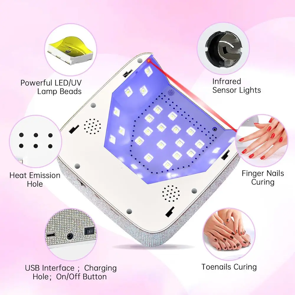 UV LED Nail Lamp Diamond UV Lamps for Nails Rechargeable UV Light For Nail  Wireless Protable Gel Polish Curling Manicure Tools - AliExpress