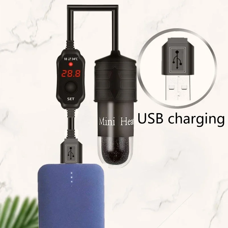 

Погружной аквариумный нагреватель с зарядкой через USB, нагреватель для аквариума, регулировка температуры 18-34 ℃ для морской,