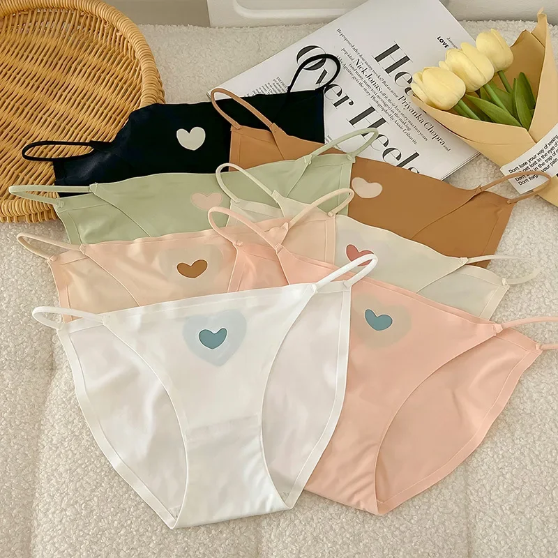 

Sexy Pure Ladies Underwear Ice Silk Heart Baby Pants Love Low Waist Seamless Belt Briefs Women Breathable