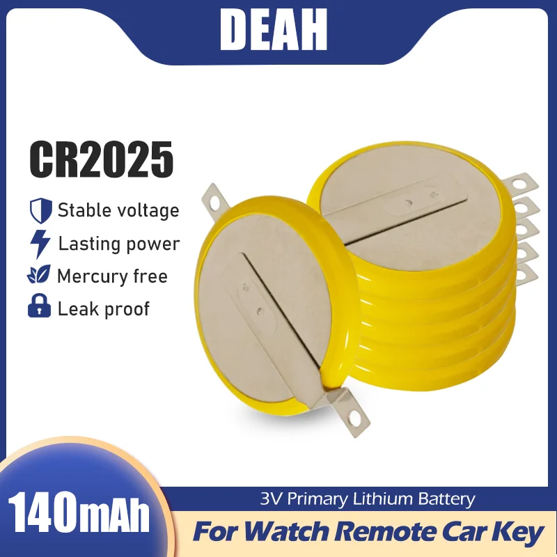 50-100PCS-CR2025-CR-2025-140mAh-Primary-Li-lon-Battery-With-2-Solder ...