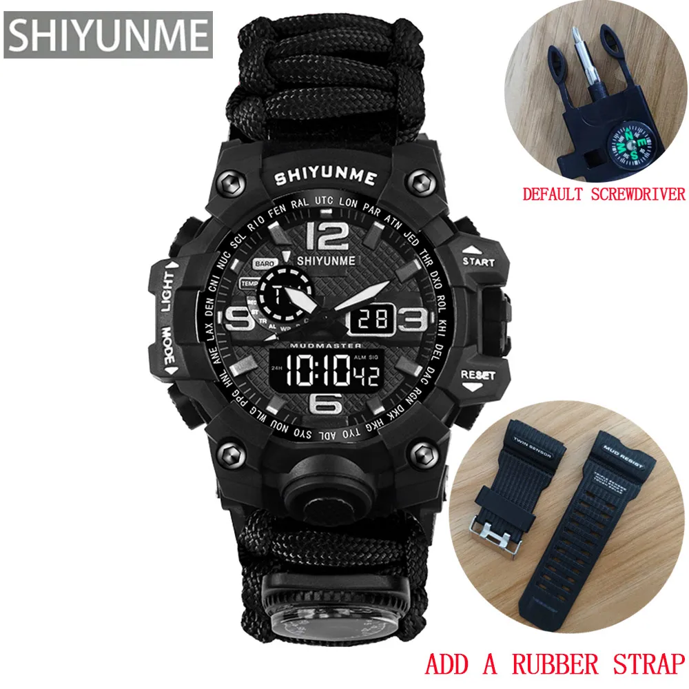 SHIYUNME Military Watch With Compass Waterproof Mens G Style Sports Watch Men LED Digital Dual display Watches Relogio Masculino 