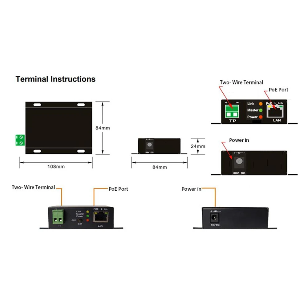 10/100Mbps Ethernet repeater converter over Twisted Pair 2-wire PoE extender 500m long distance for IP Camera