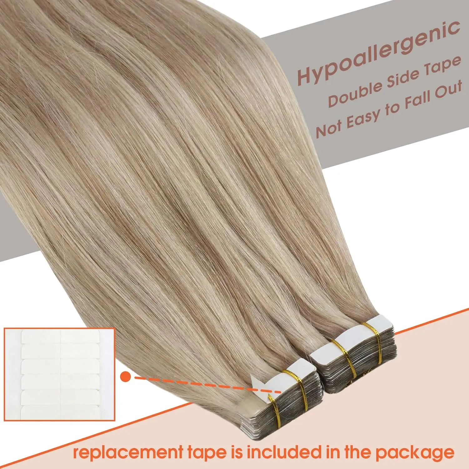 Tape in Hair Extensions Remy Human Hair 18/613 Ash Blonde Honey Blonde Highlight with Invisible Tape in Extensions20Pcs 50g