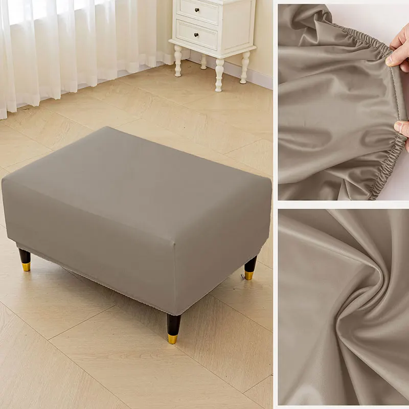 All-inclusive Pedal Cover PU Leather Waterproof Ottoman Cover Imitation Lambskin Stretch Footstool Cover Furniture Protector 4