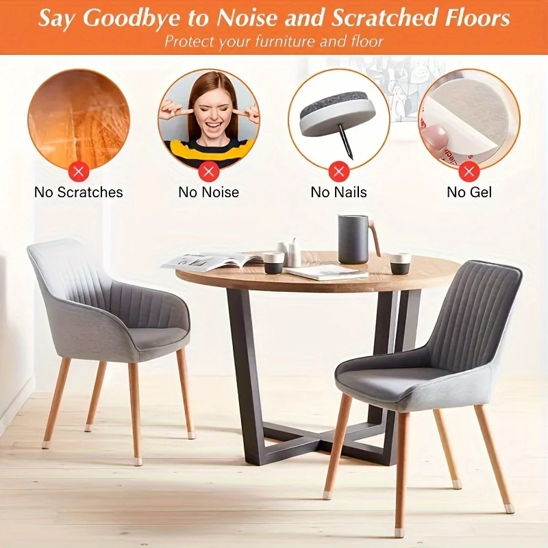 Non-Slip Clear Silicone Chair Leg Covers with Felt - Floor Protectors