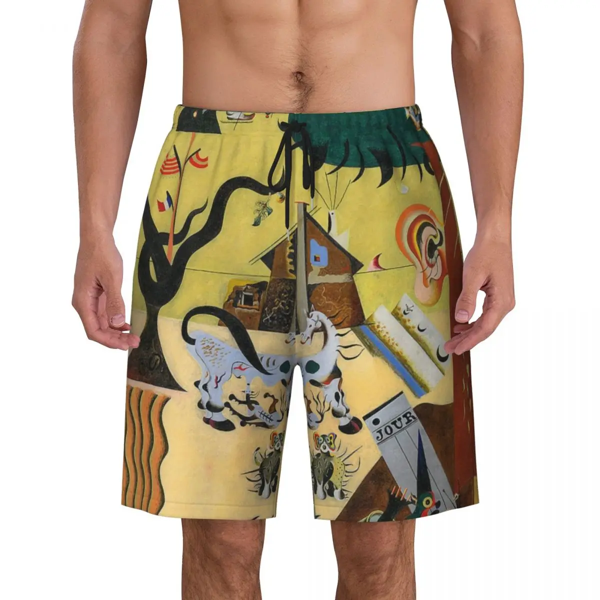 

The Tilled Field By Joan Joan Miro Mens Swim Trunks Swimwear Quick Dry Beach Board Shorts Surrealism Swimming Boardshorts