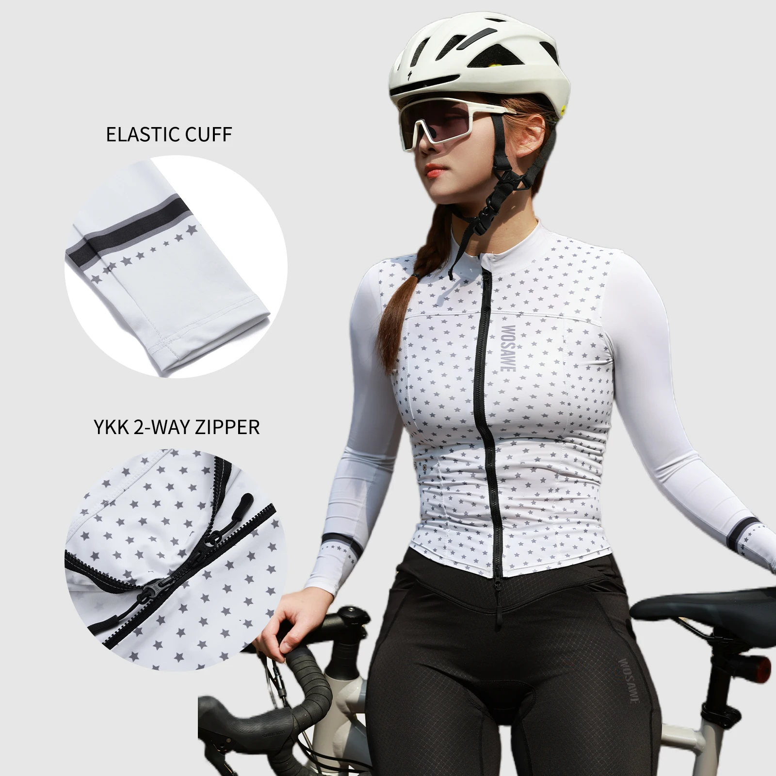 Women MTB Cycling Jersey Breathable Shirt UPF50+ Cycle Jersey with YKK 2-way Zipper Wosawe Bike Tops