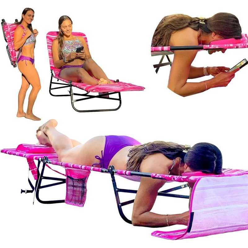 

Шезлонг для патио, шезлонг, кресло с отверстиями для лица и рук, поддержка 3 ножек из полиэстера, подушка для спинки и головы для загара