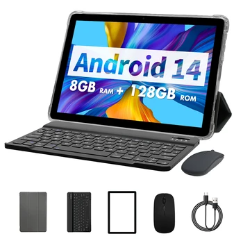 PRITOM TAB11 Android 14 Tablet 10 Inch, 8GB(4+4 Expand) RAM + 128GB ROM, Octa Core, 5G WiFi, with Keyboard, Mouse, Case 1