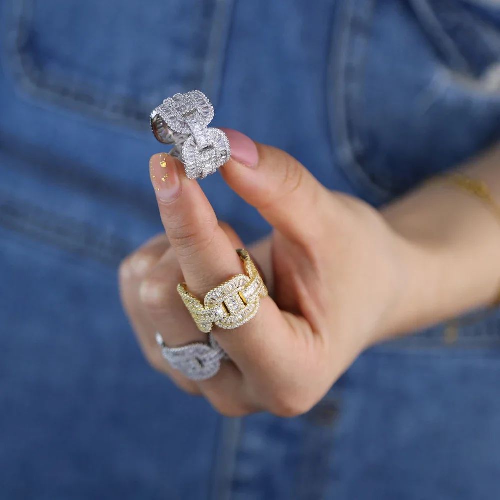 5A Cubic Zirconia Iced Out Bling Rectangle CZ Engagement Full CZ Eternity Band Ring For Women Men HipHop Jewelry Engagement Rings