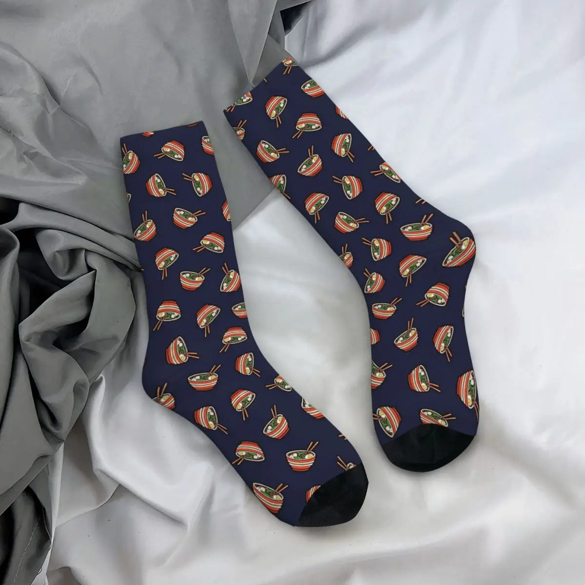 Ramen Bowl Pattern In Dark Blue Adult Socks,Unisex socks,men Socks women Socks