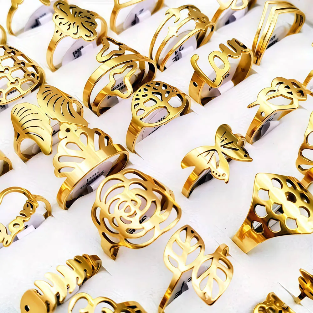 10/20Pcs/Lot Fashion Classic Charm Multicolor Simple Stainless Steel Rings For Women Wedding Love Mix Style Jewelry Party Gifts 5