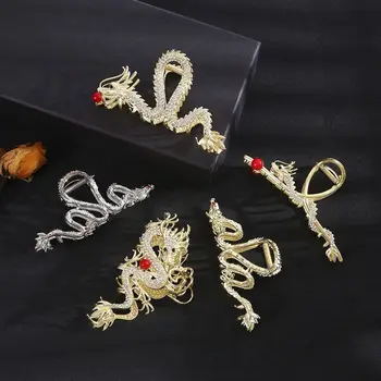 مشابك شعر على شكل تنين صيني مع لؤلؤ للنساء ، مخلب شعر بسيط ، سبيكة معدنية ، دبوس شعر بحجر الراين ، مشبك قرش ، موضة جديدة 3