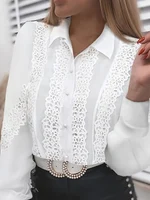 Shirts Elegant Office Ladies White Collared Lace Patchwork Hollow Out Button Up Womens Tops And Blouses 2025 Fashion New Blouse - Image 6