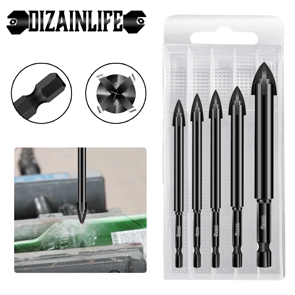 5/3Pcs Universal Glass Cross Tile Drilling Bit Set Concrete Ceramic Tools Multifunctional Hard Alloy Drill Tip for Woodwork | Инструменты