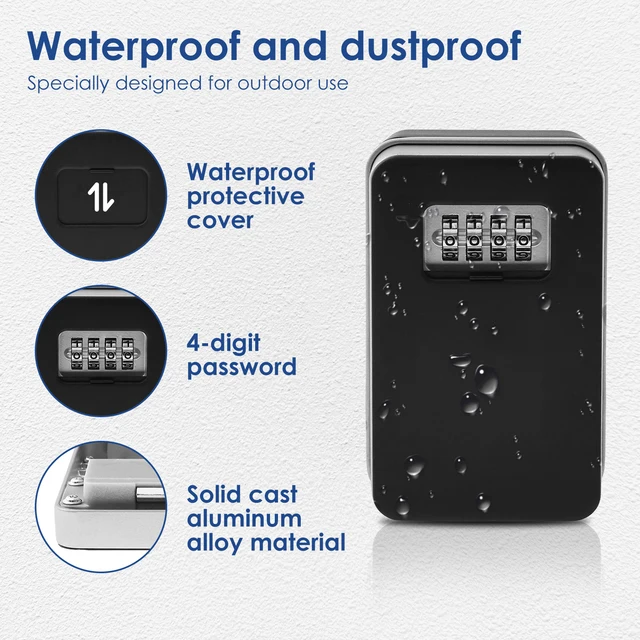 Wall Mounted Key Lock Box Weatherproof Combination Key Box with Code Portable Key Organizer for Indoor Outdoor Home Office 3