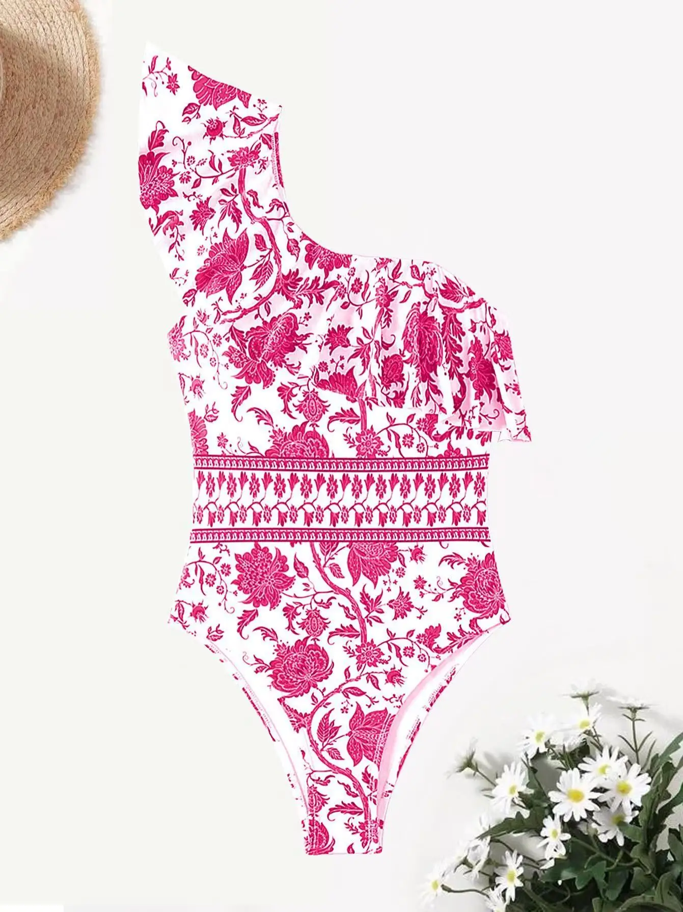 2026 Neuer One-Shoulder-Badeanzug in Pink, Damen-Einteiler, Strandmode für Frauen, Sommer, Koreanischer Badeanzug-Stil – Detail 15