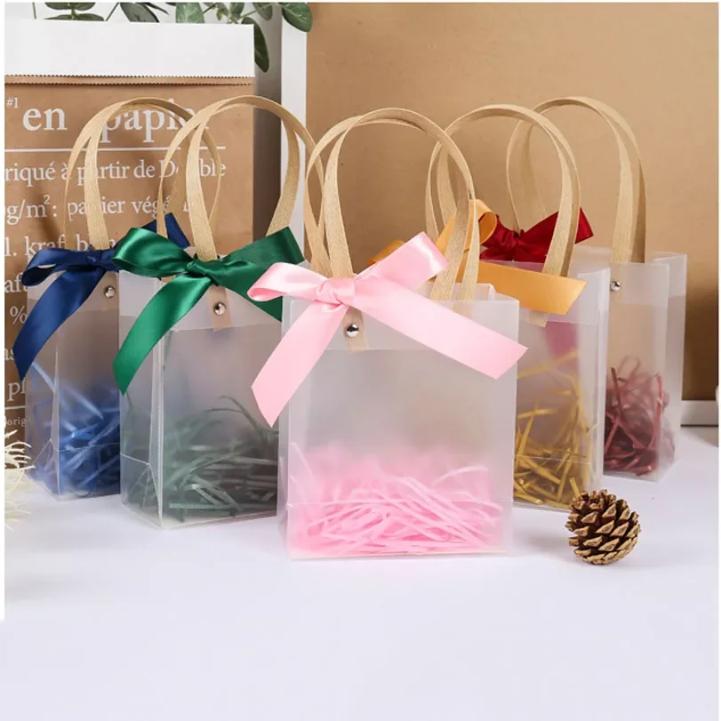 

5Pcs PVC Transparent Gift Bags With Handle Candy Box Packaging Birthday Party Decor Supplies Wedding Souvenir Tote Bags