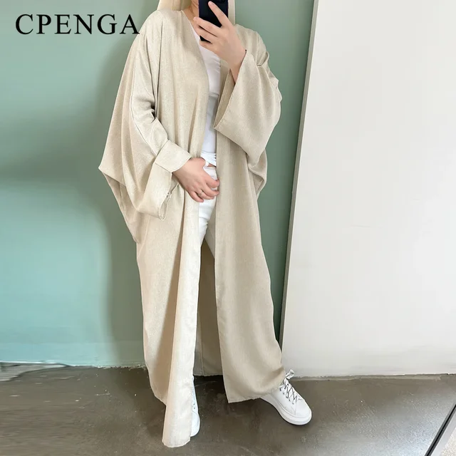 Eid Ramadan ouvert Abaya pour femmes plaine dubaï casual coton lin modeste Abayas Kimono turquie manteau musulman vêtements islamiques Robe