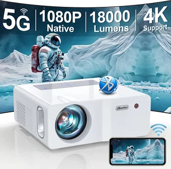 Native 1080P 5G WiFi Projector/18000LM/Outdoor Movie/Projector 4K Suppor IOS/Android/Win/TV Stick/PS5 Whitet/ Max 450" Display 1