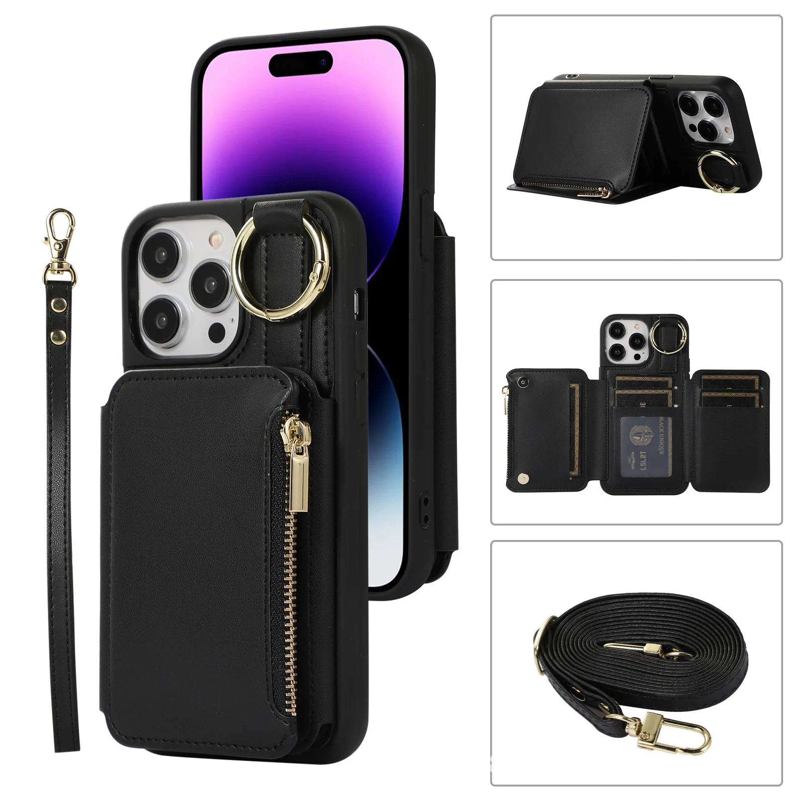 

For iPhone14 Multifunction Card Phone Case 13Promax Cross-Holster Lanyard X/XS XSMAX XR 12 11Pro 7G 8Plus Drop Protection Cover